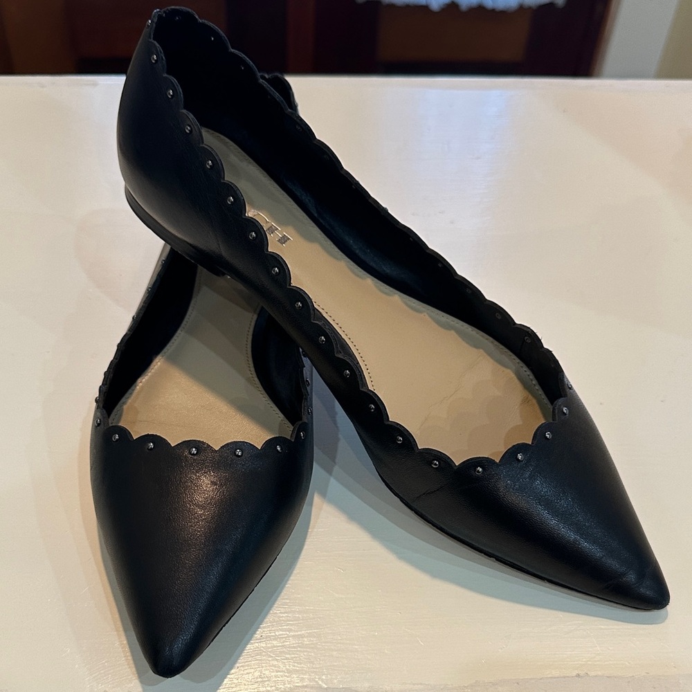 Coach size 11 Black Scalloped Leather Flats Ballet Shoes